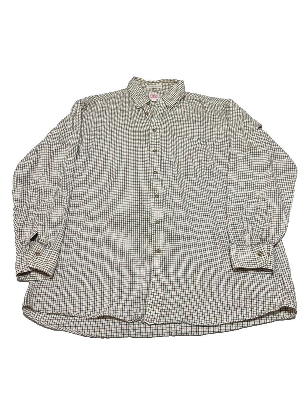 J Press Shirt Men XL Beige White Plaid Button Down Trunk Club Cotton Wool Casual